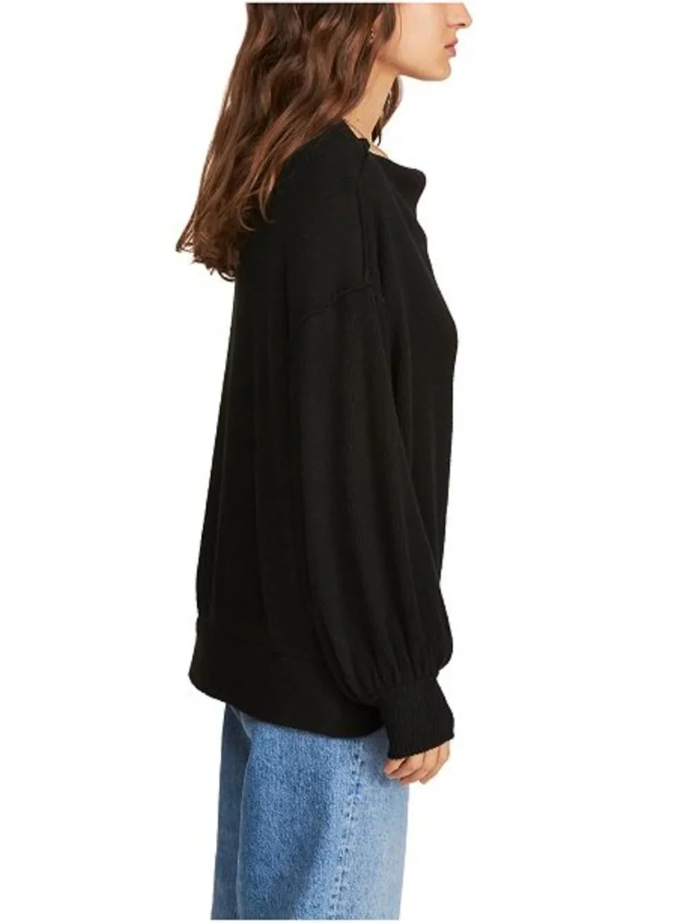 Free People Main Squeeze Hacci Oversized Black Ribbed Knit Size L